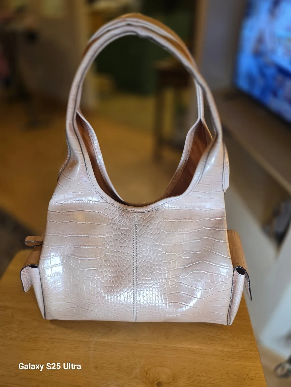 Vintage Villager Liz Claiborne Blush Pink Croc Embossed Shoulder Bag Tote